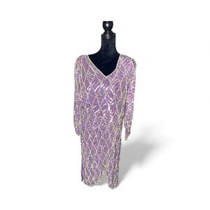 Purple vintage  Sequence Dress with silver beading .  New years ready